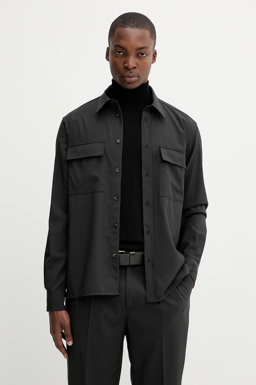 BARENA VENEZIA cămașă de lână Camicia Den culoarea negru, cu guler clasic, regular, CAU5267.478