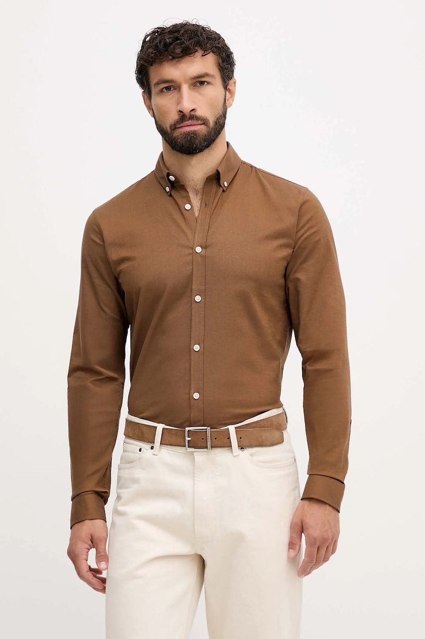 Lindbergh cămașă culoarea maro, cu guler button-down, slim, 30-203174