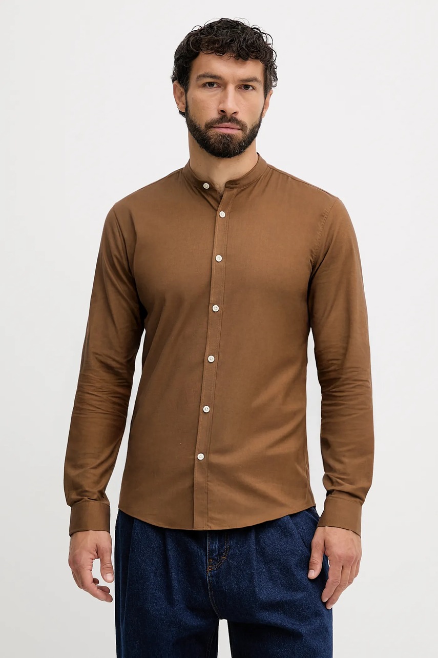 Lindbergh cămașă culoarea maro, slim, 30-203174A