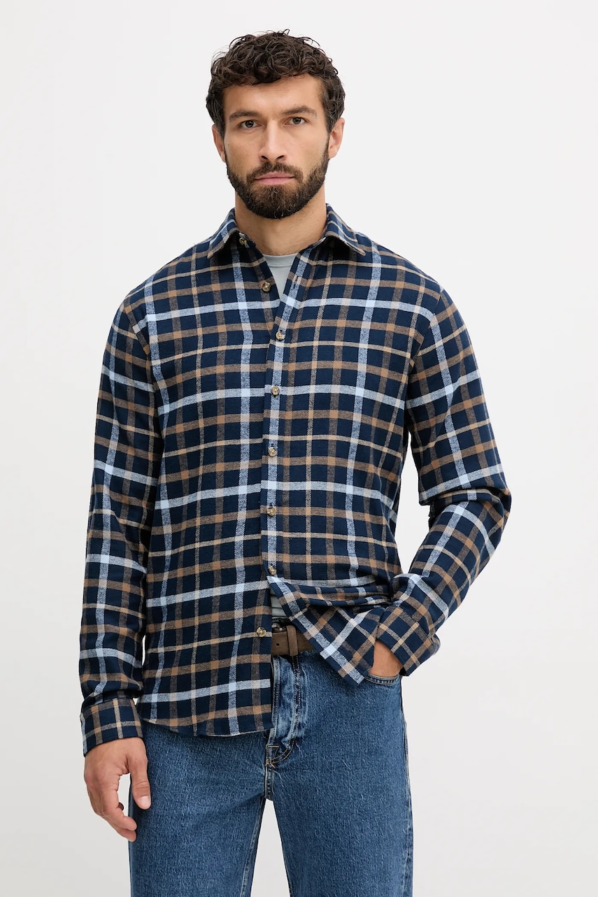 Lindbergh cămașă din bumbac culoarea bleumarin, cu guler clasic, relaxed, 30-203792