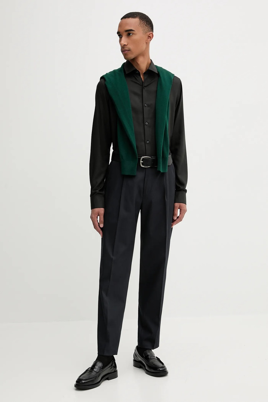 Рубашка с шерстью Calvin Klein цвет чёрный slim классический воротник LV019EU066