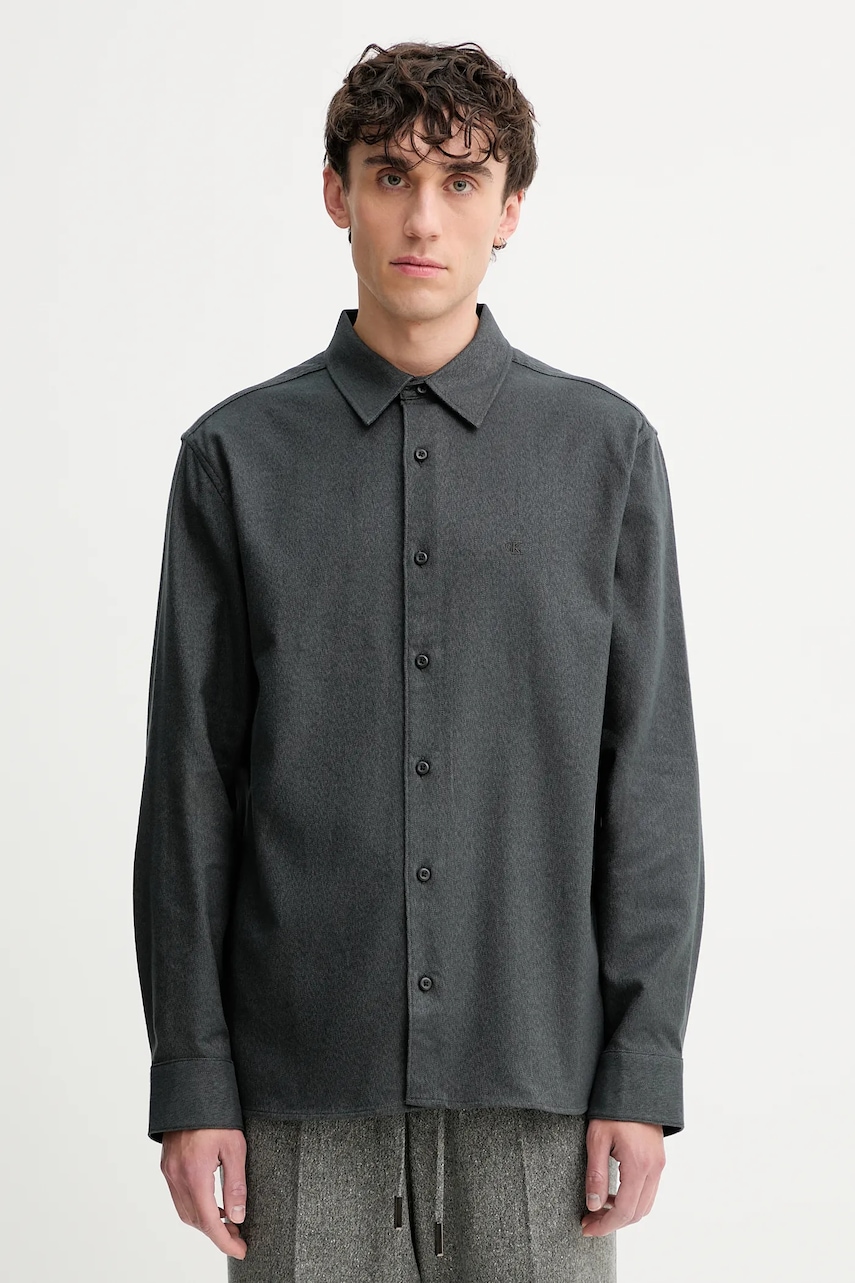 Levně Bavlněná košile Calvin Klein pánská, šedá barva, regular, s klasickým límcem, LV04LD119G