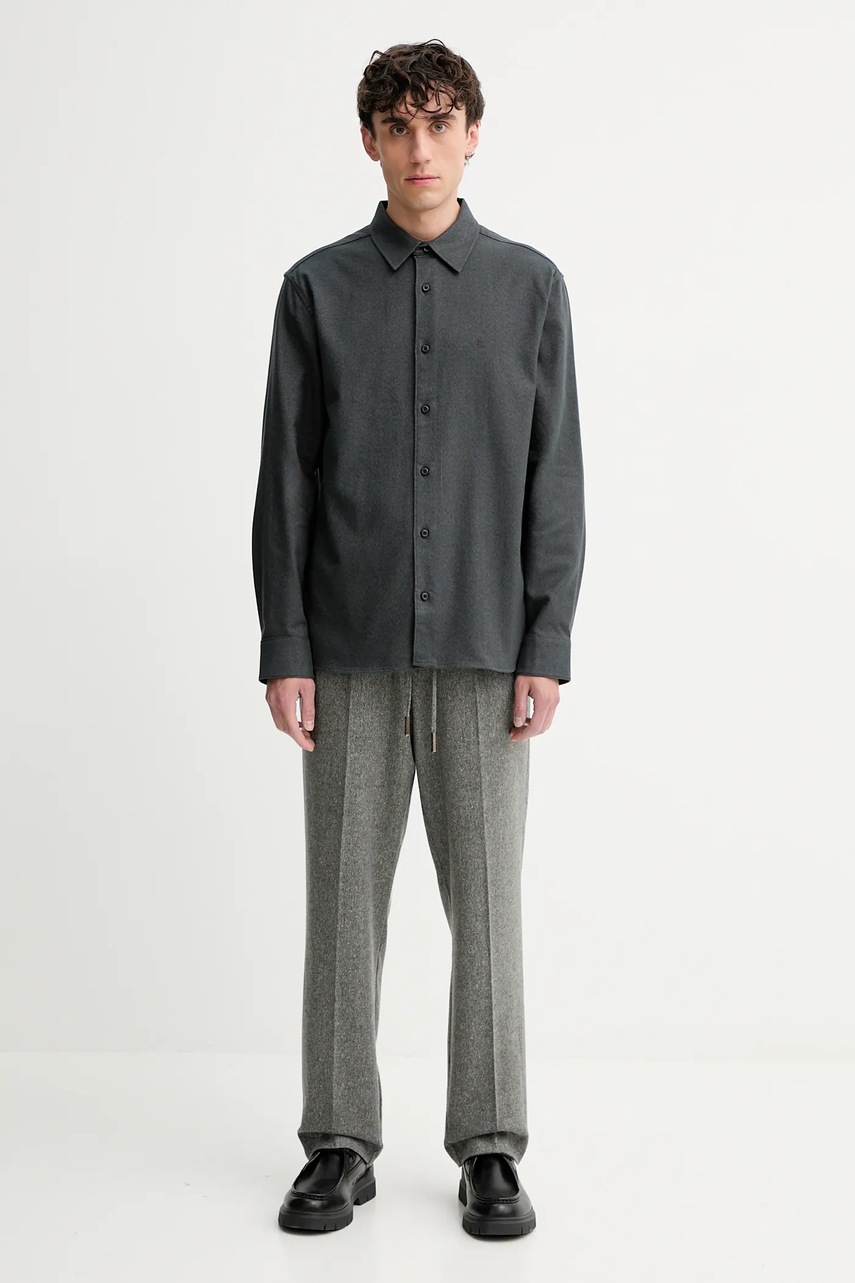 Хлопковая рубашка Calvin Klein цвет серый regular классический воротник LV04LD119G