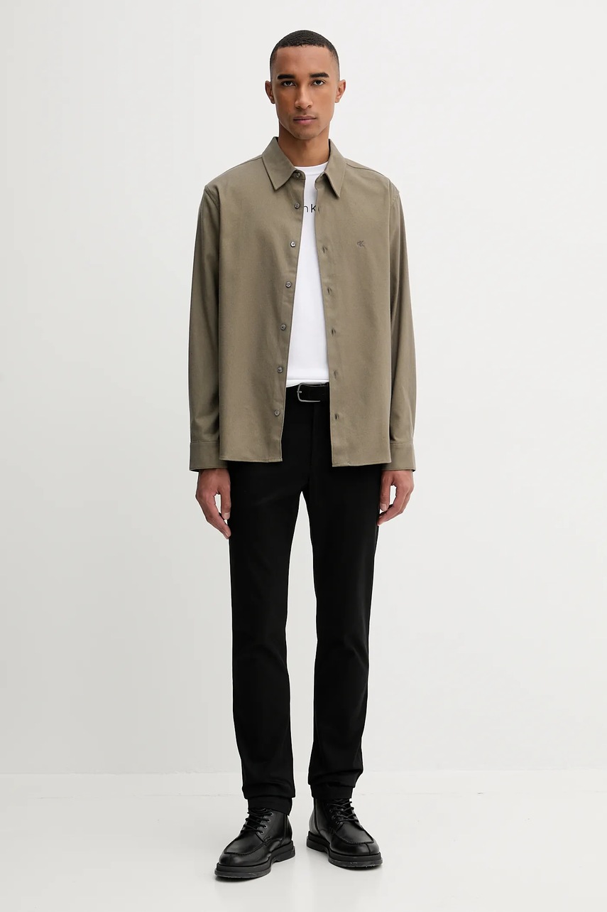 Хлопковая рубашка Calvin Klein цвет зелёный regular классический воротник LV04LD119G
