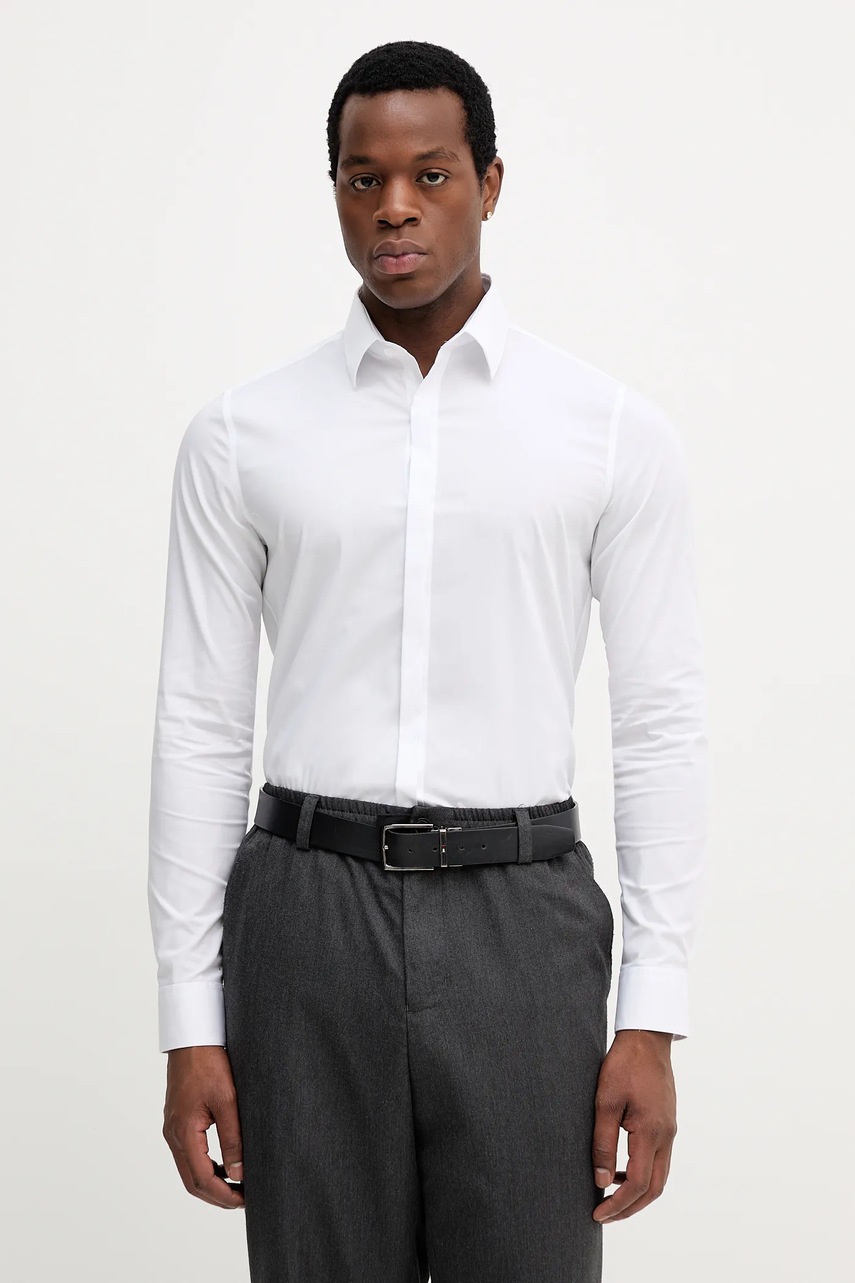 Levně Košile Calvin Klein pánská, bílá barva, slim, s klasickým límcem, LV019EU060