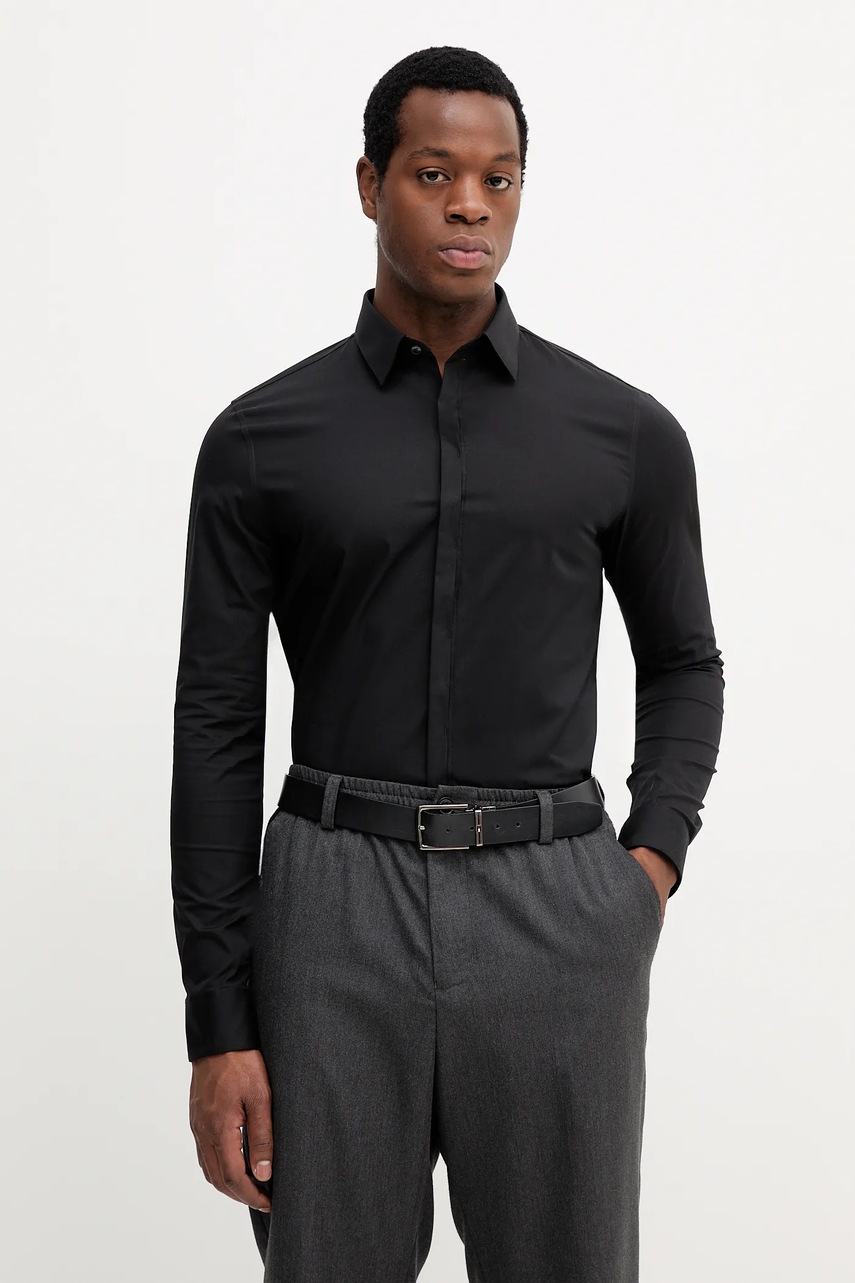 Levně Košile Calvin Klein pánská, černá barva, slim, s klasickým límcem, LV019EU060