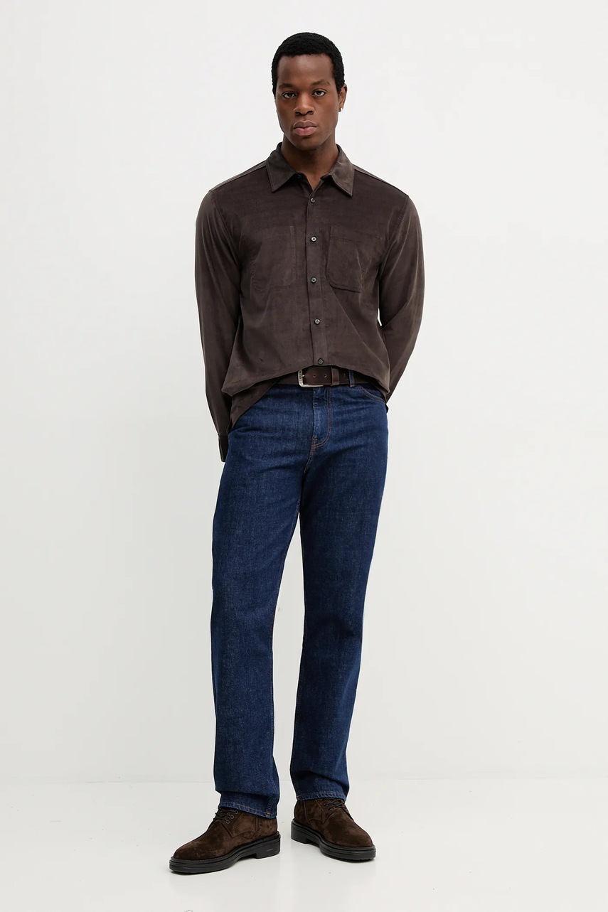 Вельветовая рубашка Calvin Klein Jeans цвет коричневый regular классический воротник LV04LD125G