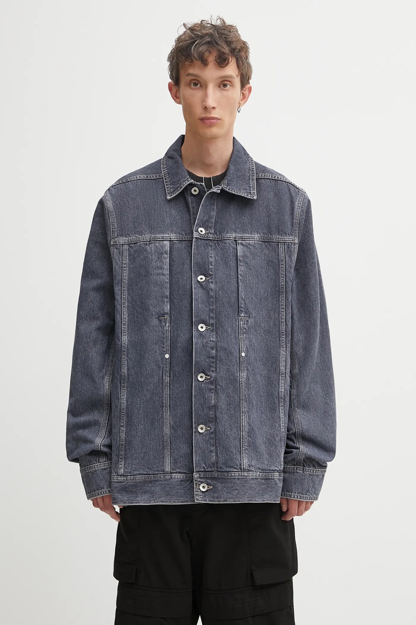 Džínová košile Rick Owens DRKSHDW Lido Worker pánská, šedá barva, regular, s klasickým límcem, DU02E7752.DGY