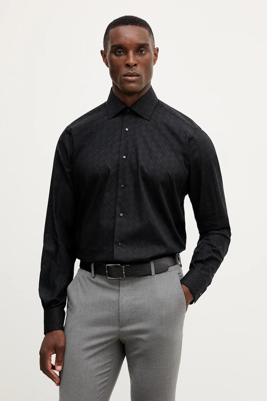 Karl Lagerfeld camasa din bumbac culoarea negru, cu guler clasic, regular, 554668.605000