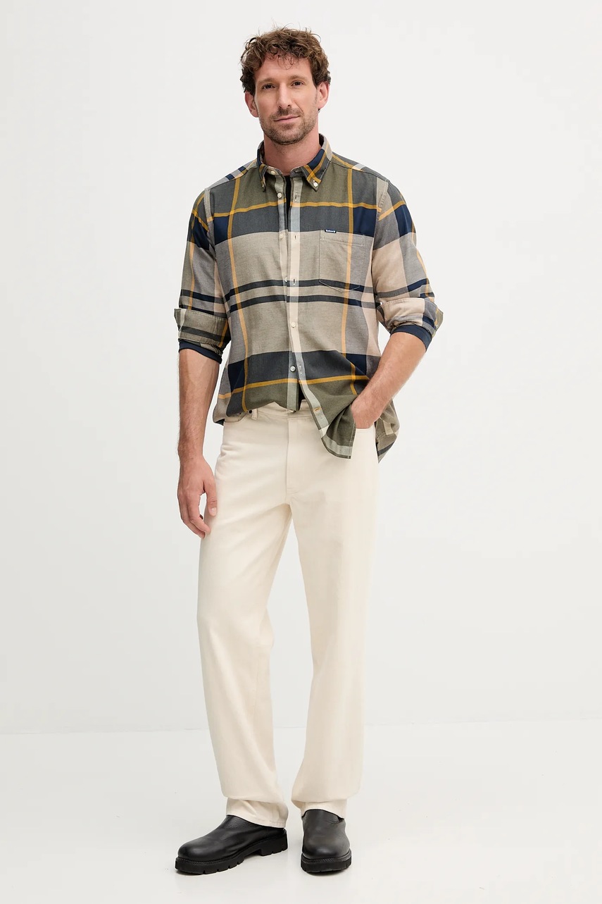 Хлопковая рубашка Barbour DUNOON цвет зелёный regular воротник button-down MSH4980
