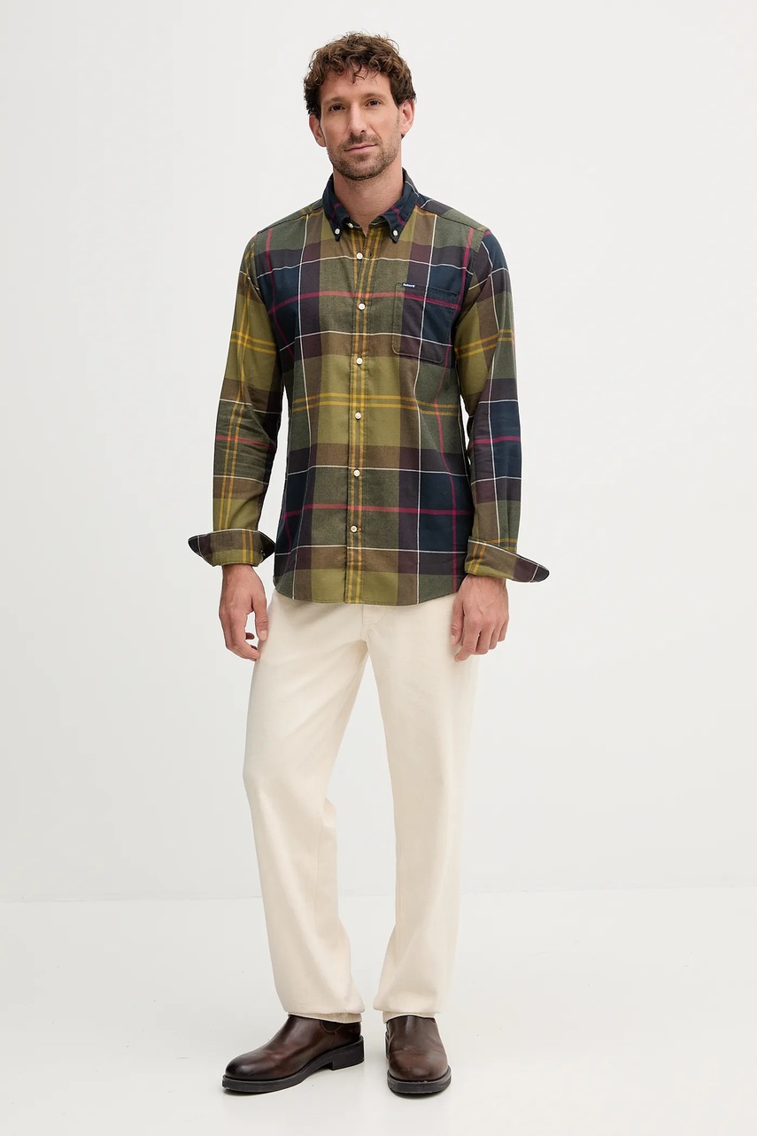 Хлопковая рубашка Barbour GLENDALE цвет зелёный regular классический воротник MSH4992