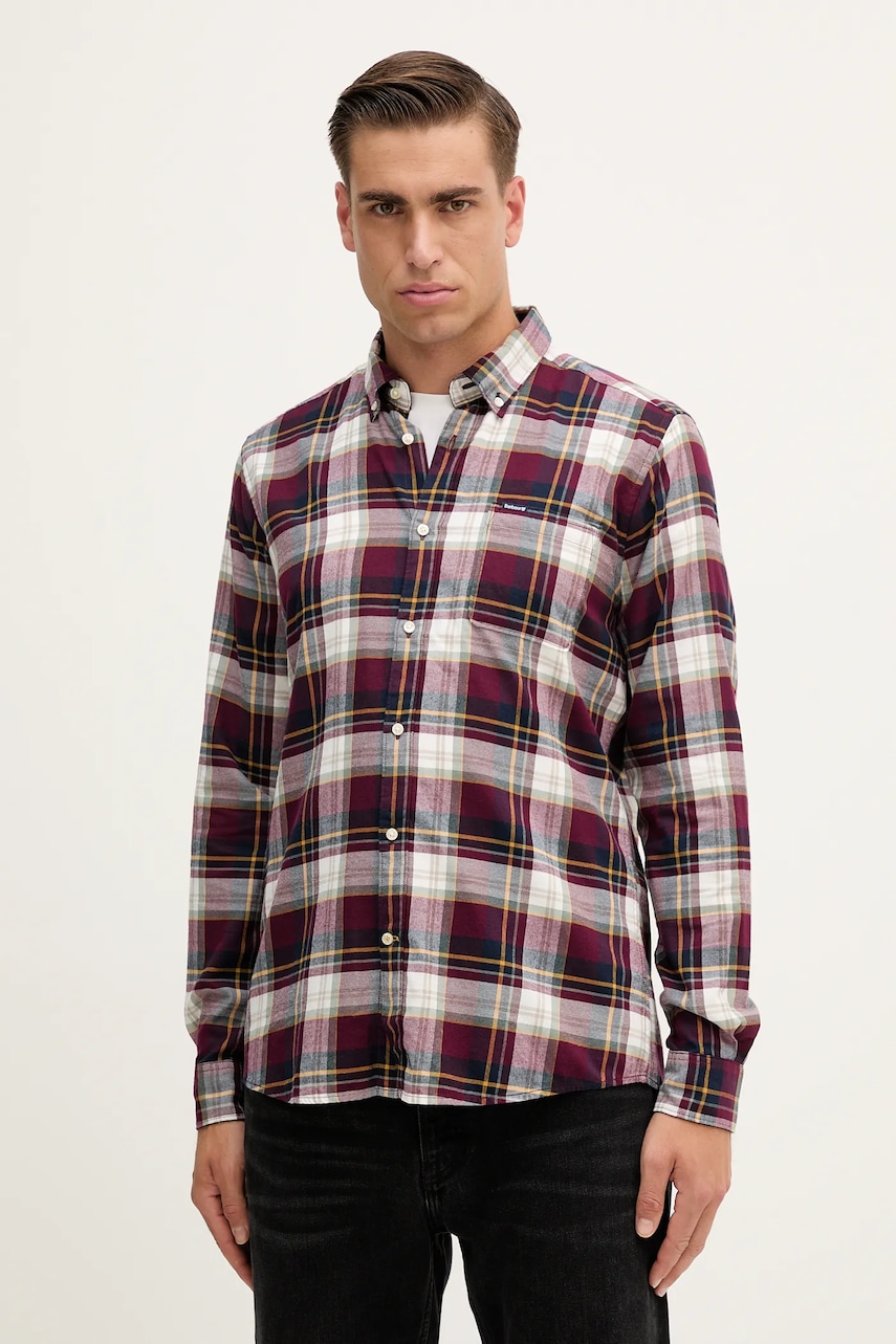 Barbour cămașă din bumbac CROSSFELL culoarea bordo, cu guler button-down, regular, MSH4995