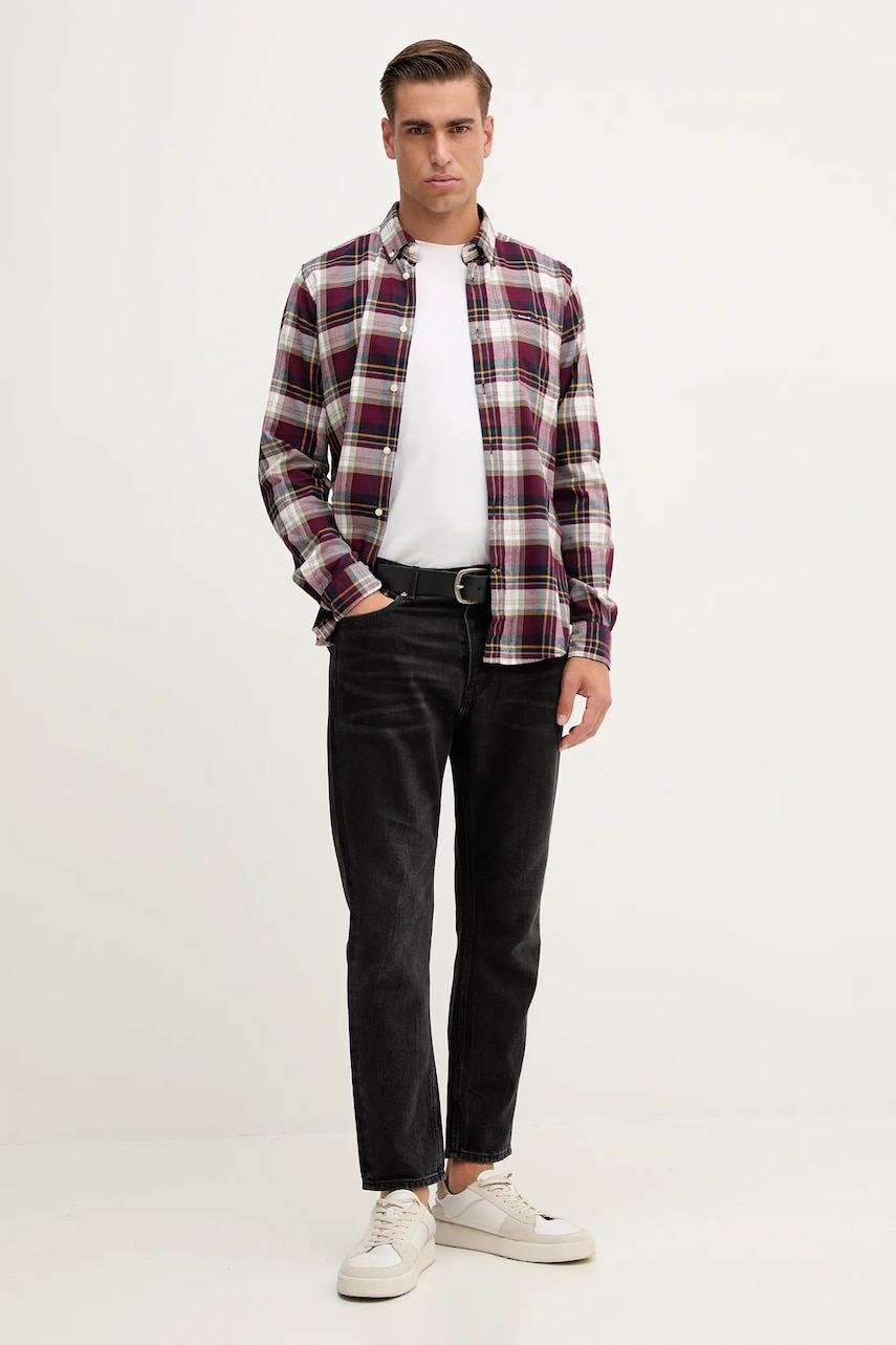 Хлопковая рубашка Barbour CROSSFELL цвет бордовый regular воротник button-down MSH4995 Хлопковая рубашка Barbour CROSSFELL цвет бордовый regular воротник button-down MSH4995