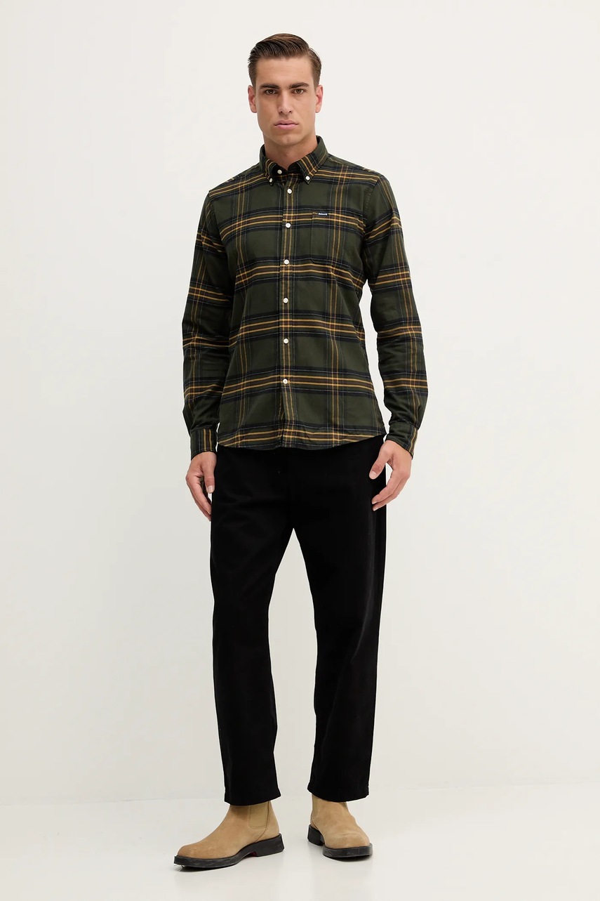 Хлопковая рубашка Barbour PORTDOWN цвет зелёный regular воротник button-down MSH5035