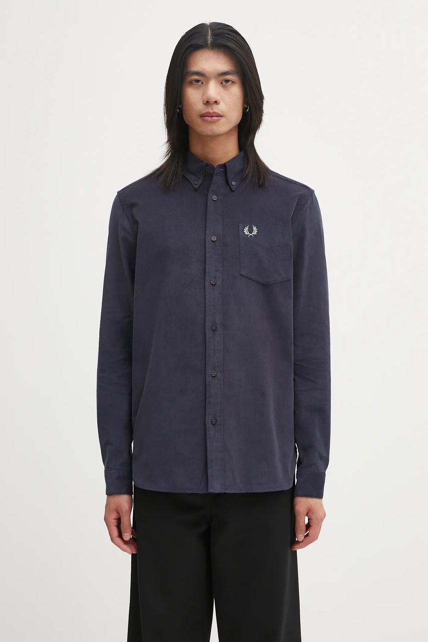 Bavlněná košile Fred Perry pánská, tmavomodrá barva, regular, s límečkem button-down, M1737