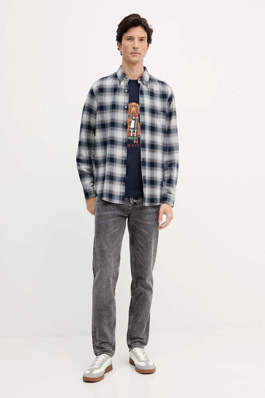 Хлопковая рубашка BOSS Orange цвет серый regular воротник button-down 50549430