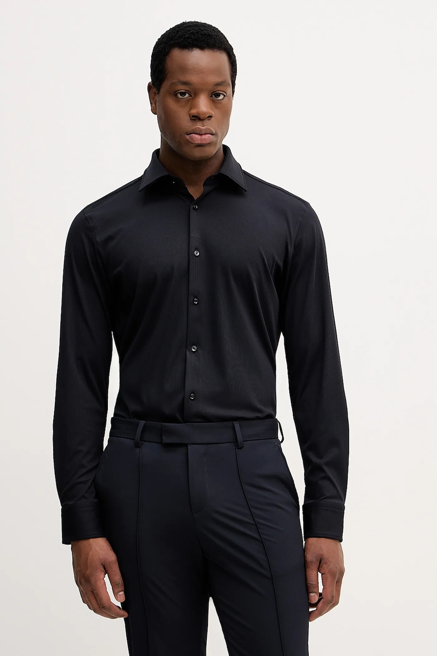 BOSS cămașă culoarea bleumarin, cu guler italian, slim, 50550068