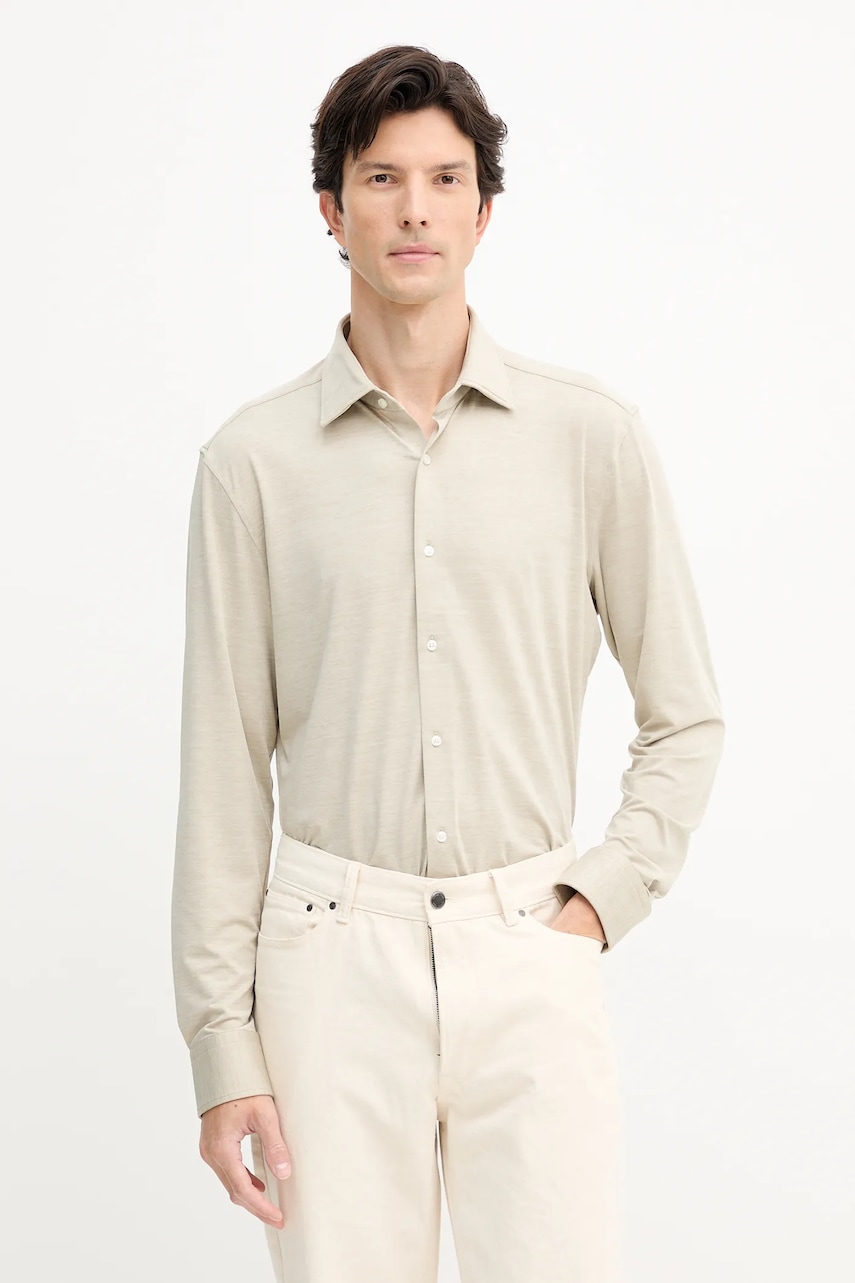 BOSS cămașă culoarea bej, cu guler clasic, slim, 50550563