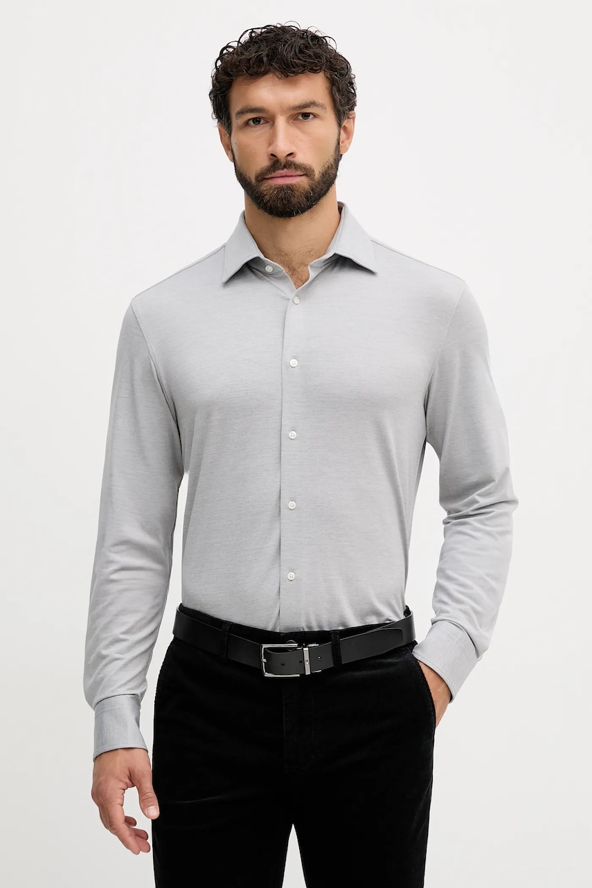 BOSS cămașă culoarea gri, cu guler clasic, slim, 50550563