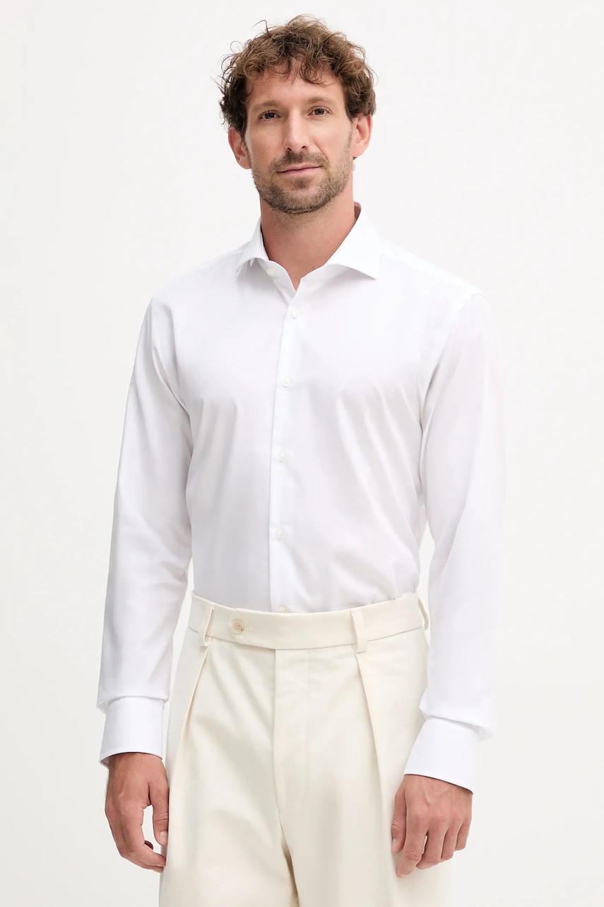 BOSS cămașă din bumbac culoarea alb, cu guler italian, slim, 50550925 BOSS cămașă din bumbac culoarea alb, cu guler italian, slim, 50550925