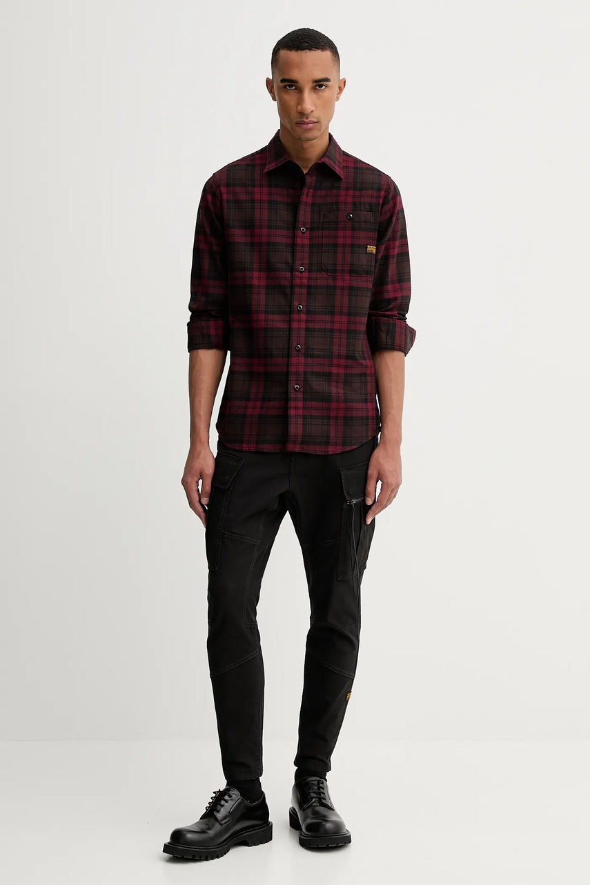 Хлопковая рубашка G-Star цвет бордовый slim классический воротник D23553.D748