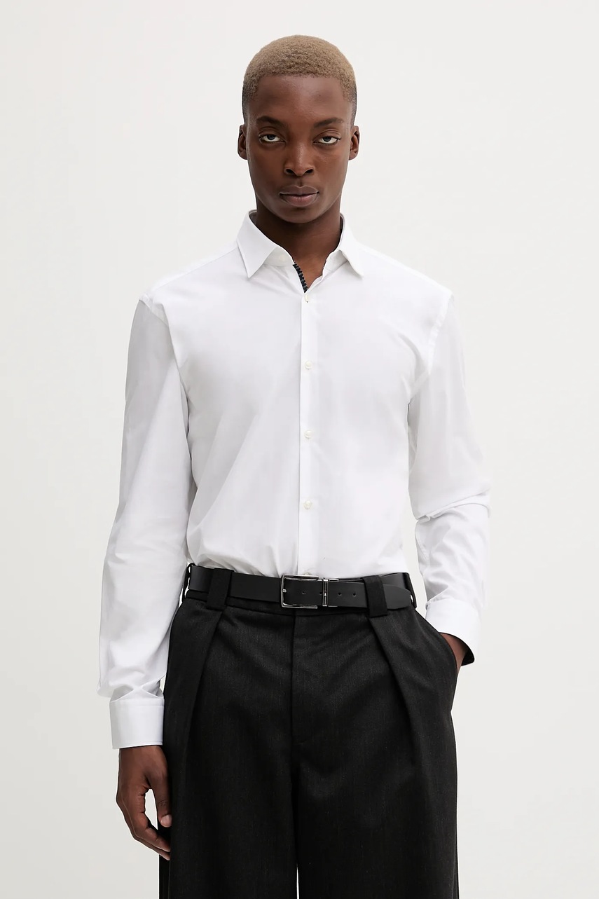 HUGO cămașă din bumbac culoarea alb, cu guler clasic, slim, 50549766