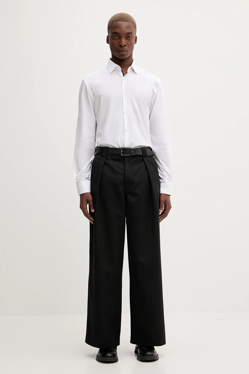 Хлопковая рубашка HUGO цвет белый slim классический воротник 50549766