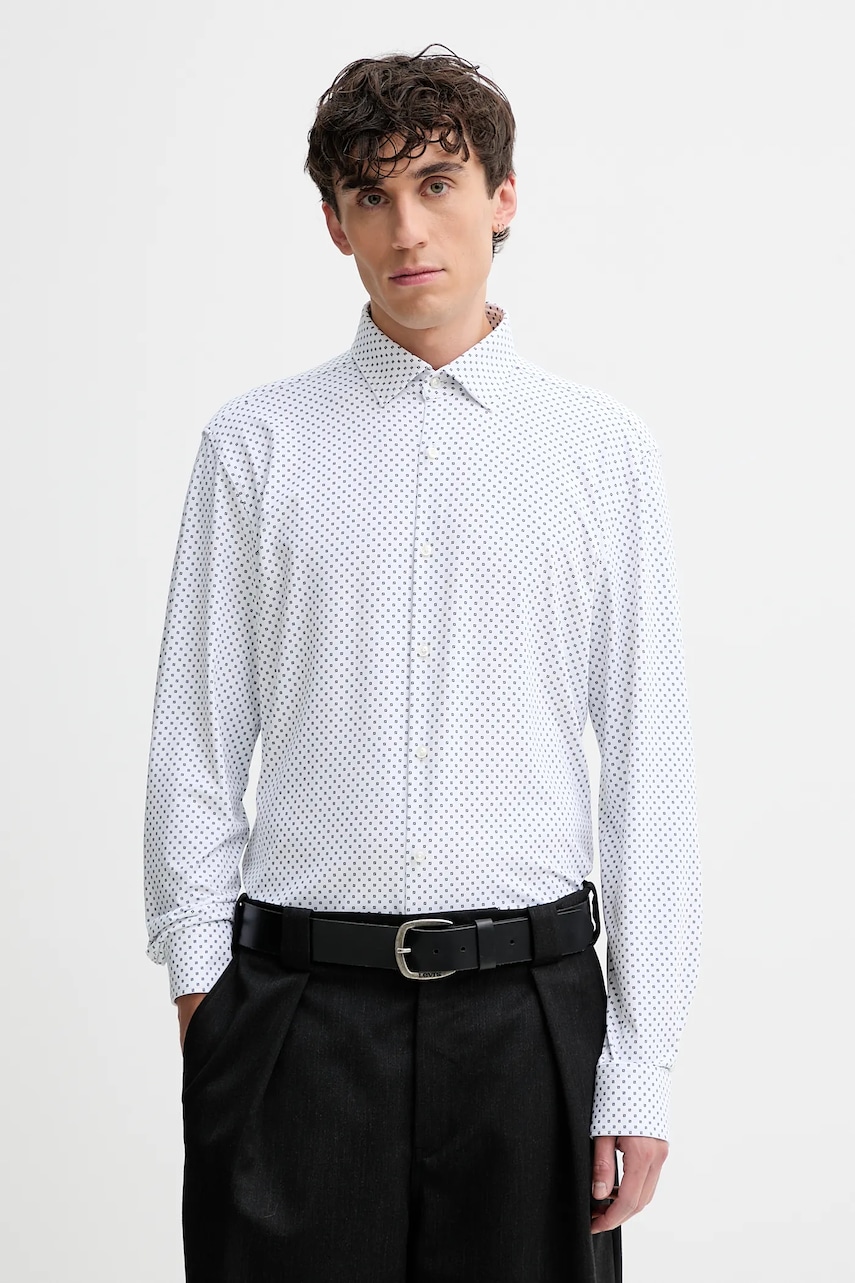 Levně Košile HUGO Kenno pánská, zelená barva, slim, s klasickým límcem, 50550524