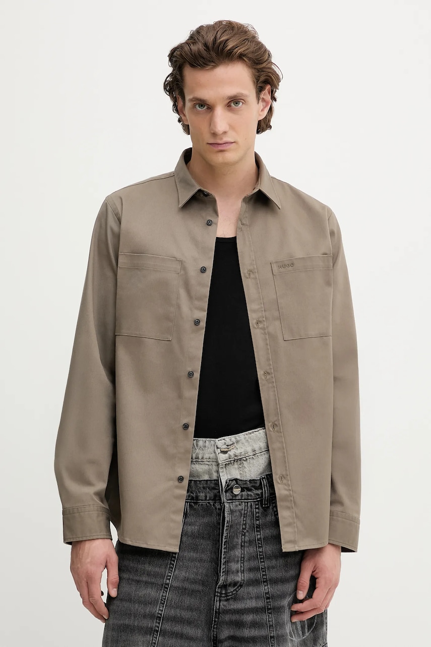 HUGO cămașă culoarea verde, cu guler clasic, regular, 50541392