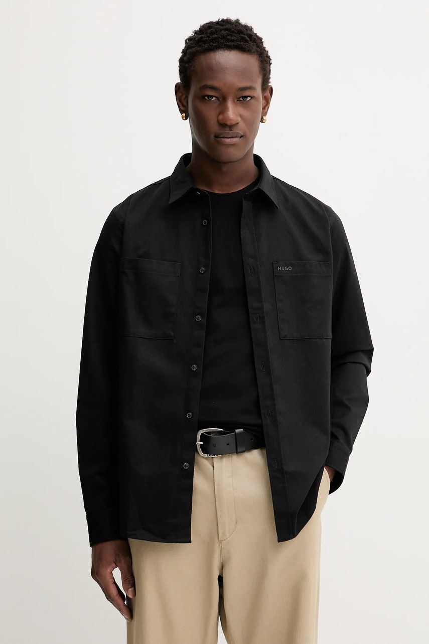 HUGO cămașă culoarea negru, cu guler clasic, regular, 50541392