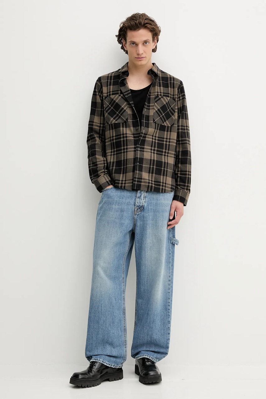 Хлопковая рубашка HUGO цвет зелёный regular классический воротник 50549753