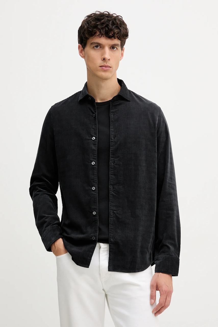 Marc O'Polo cămașă din velur culoarea negru, cu guler clasic, slim, 529738842104