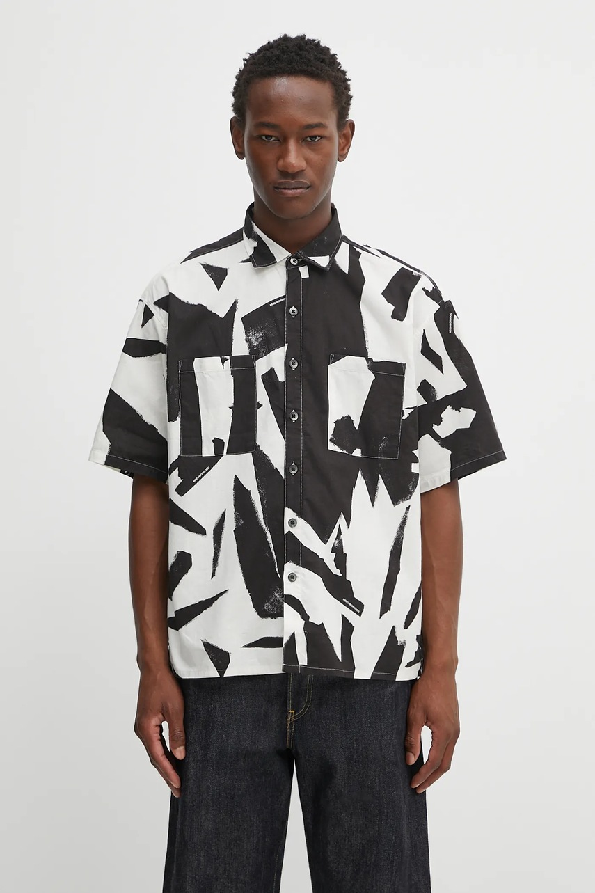NEIGHBORHOOD cămașă din bumbac abstract pattern plain shirt ss culoarea bej, cu guler clasic, relaxed, 251TSNH-SHM13