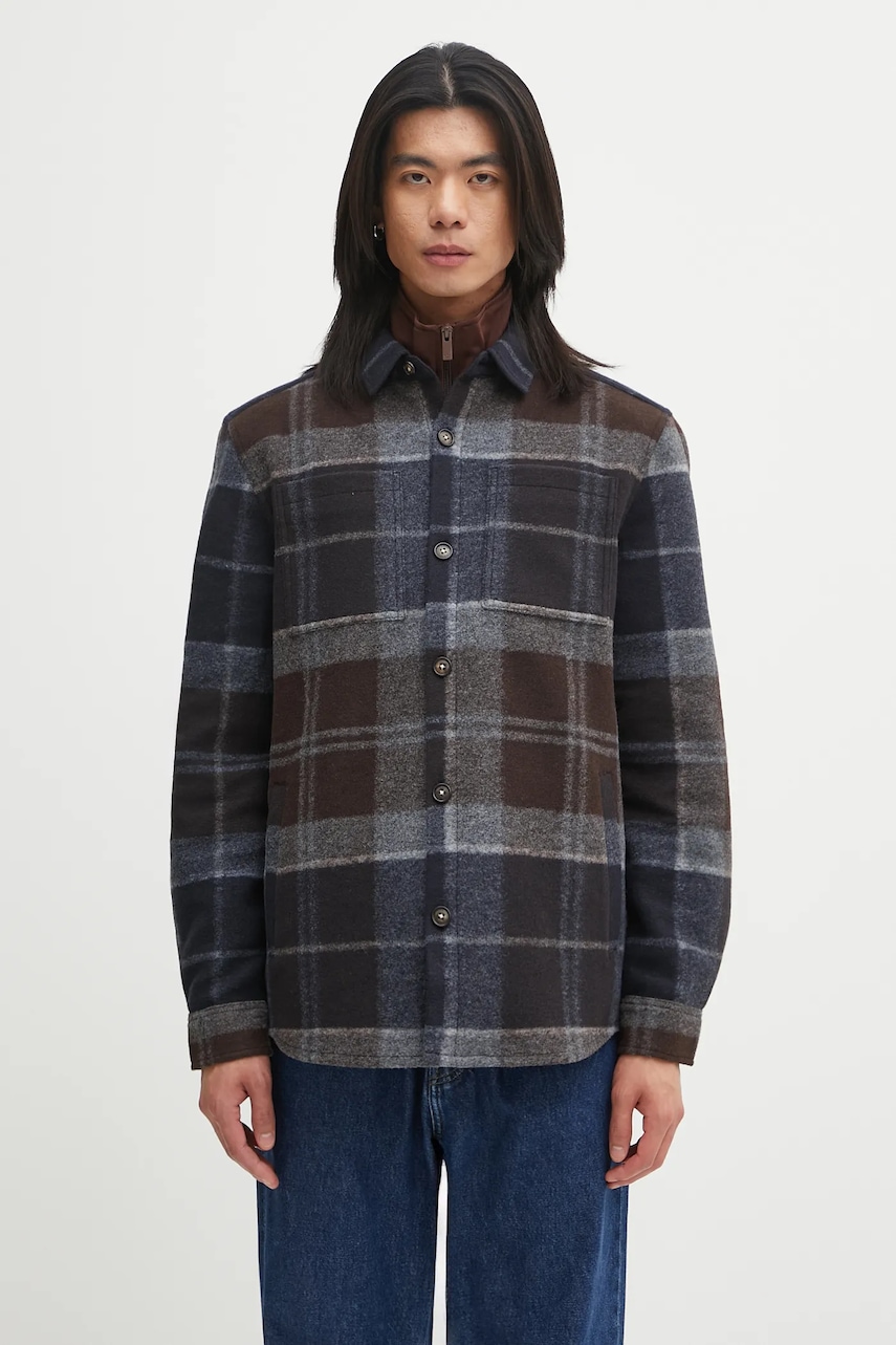 Barbour geacă Chapter Tailored Check Overshirt culoarea bleumarin, de tranziție, MOS0400TN38