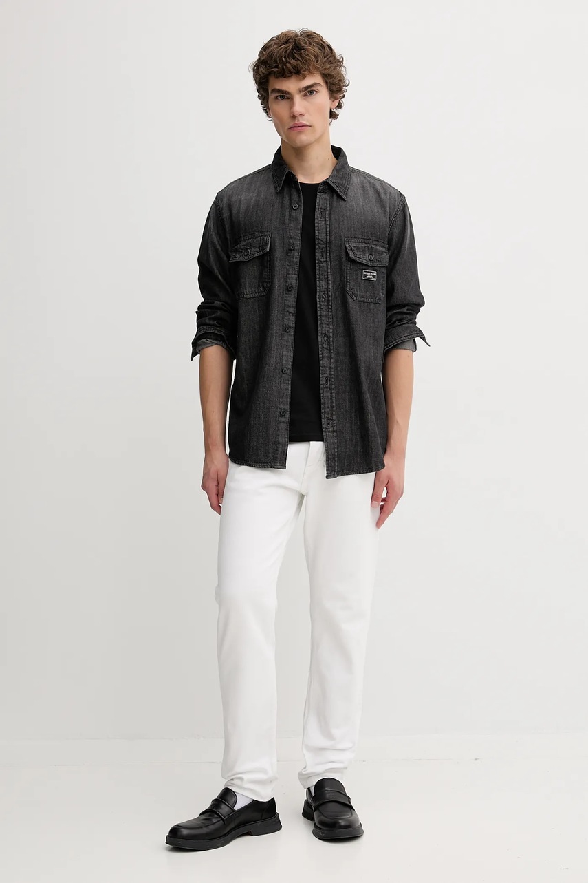 Джинсовая рубашка Guess Jeans цвет серый regular классический воротник M5BH56 D5M92 Джинсовая рубашка Guess Jeans цвет серый regular классический воротник M5BH56 D5M92