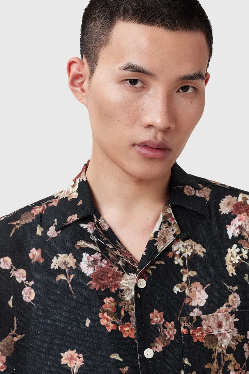 Рубашка с добавлением льна AllSaints ARMADA цвет чёрный regular M002SD