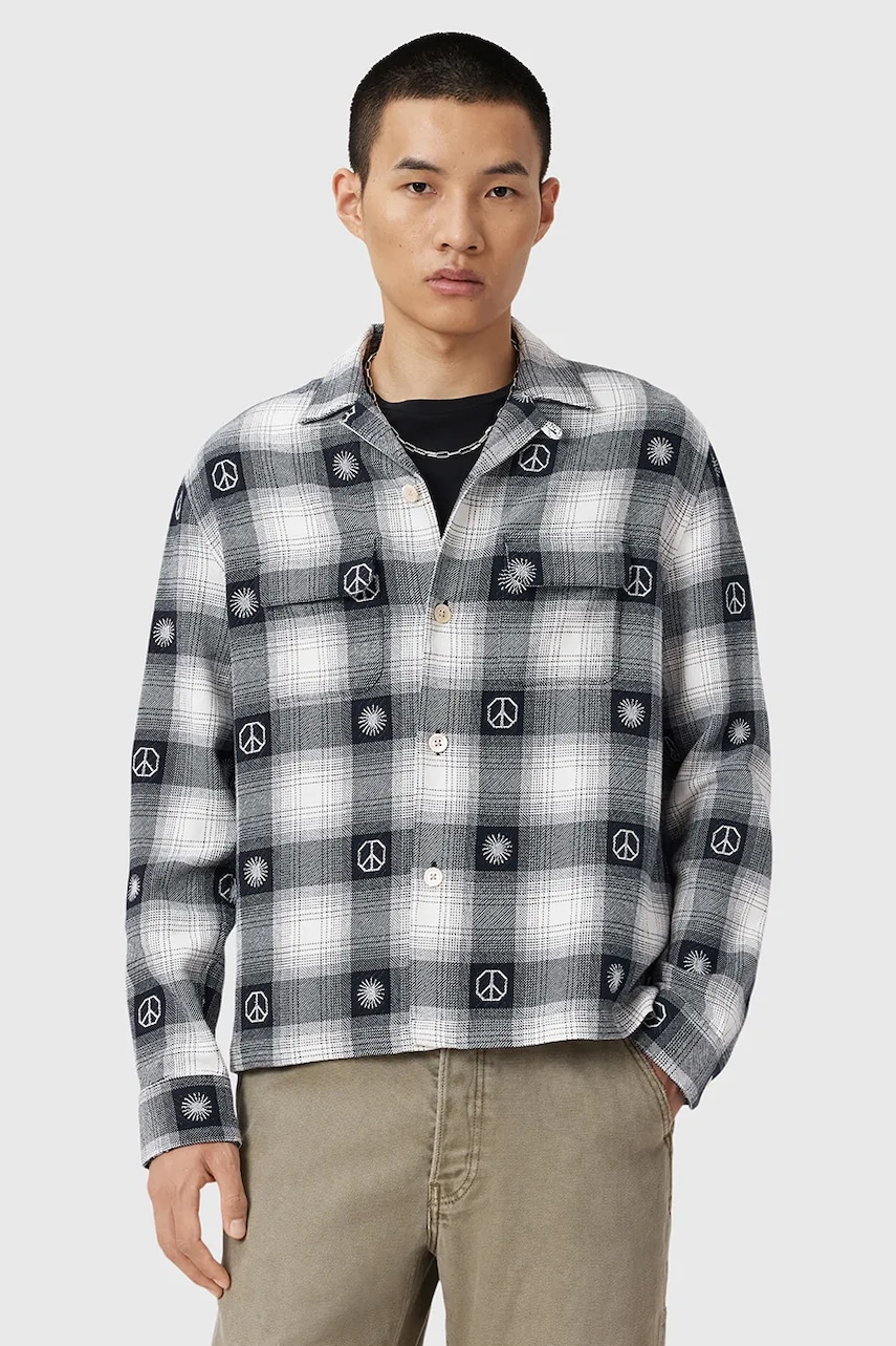 AllSaints cămașă din bumbac CASTOR culoarea gri, relaxed, M030SD