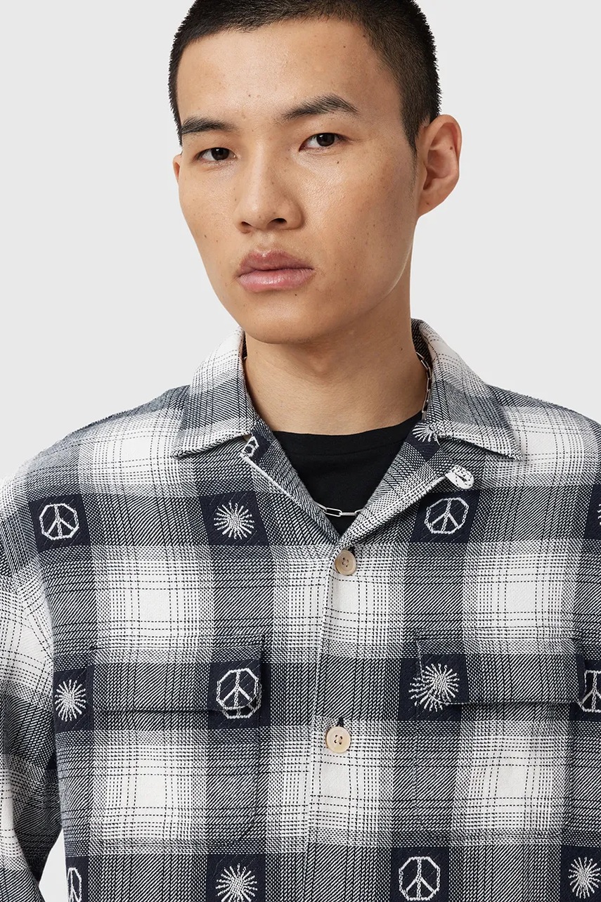 Хлопковая рубашка AllSaints CASTOR цвет серый relaxed M030SD