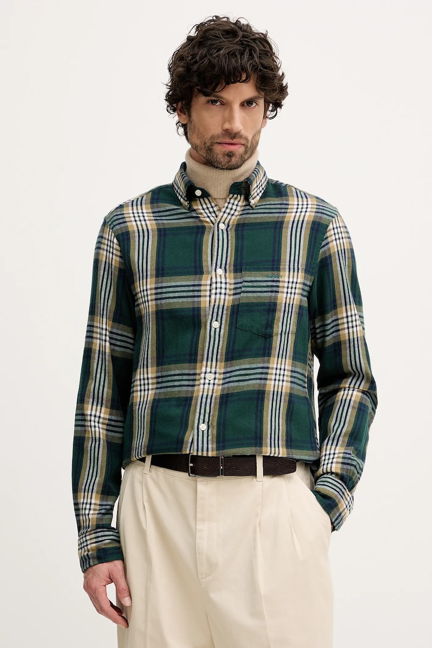 Gant cămașă din bumbac culoarea verde, cu guler button-down, regular, 3250243