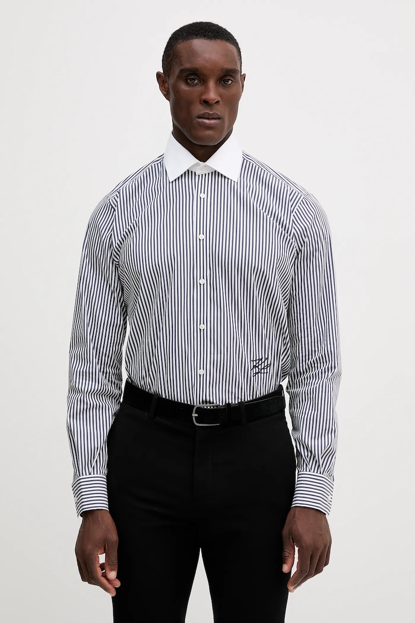 Karl Lagerfeld cămașă culoarea bleumarin, cu guler italian, regular, 554603.605116