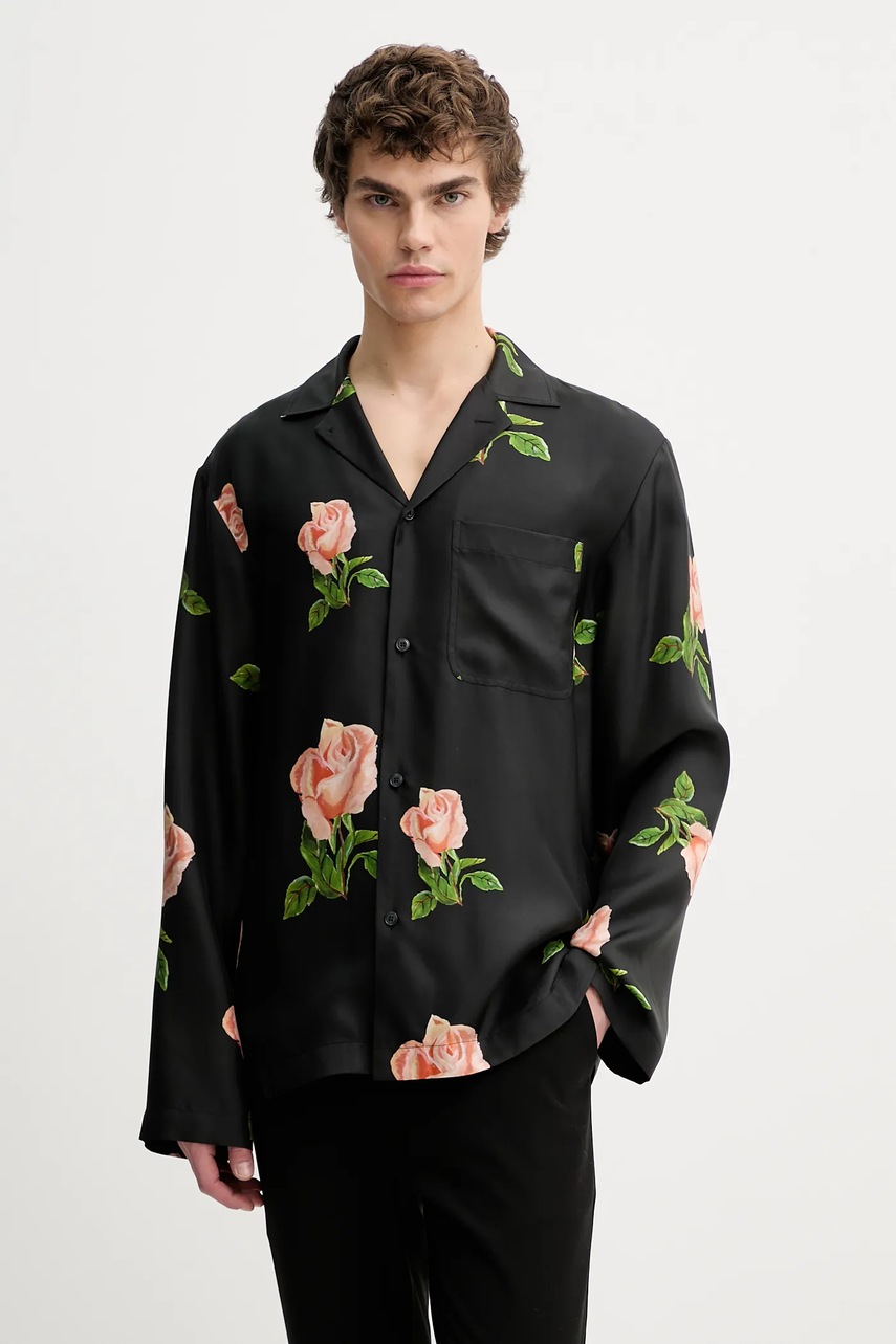 Nanushka cămașă de matase NM25PFTP01499 culoarea negru, relaxed, JAMAR