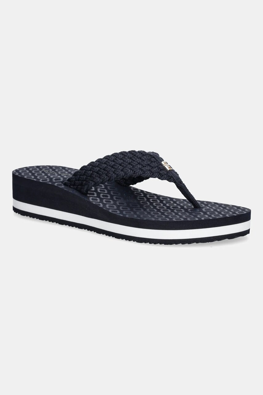 Levně Žabky Tommy Hilfiger TH CROCHET MID BEACH SANDAL dámské, tmavomodrá barva, na klínku, FW0FW08737