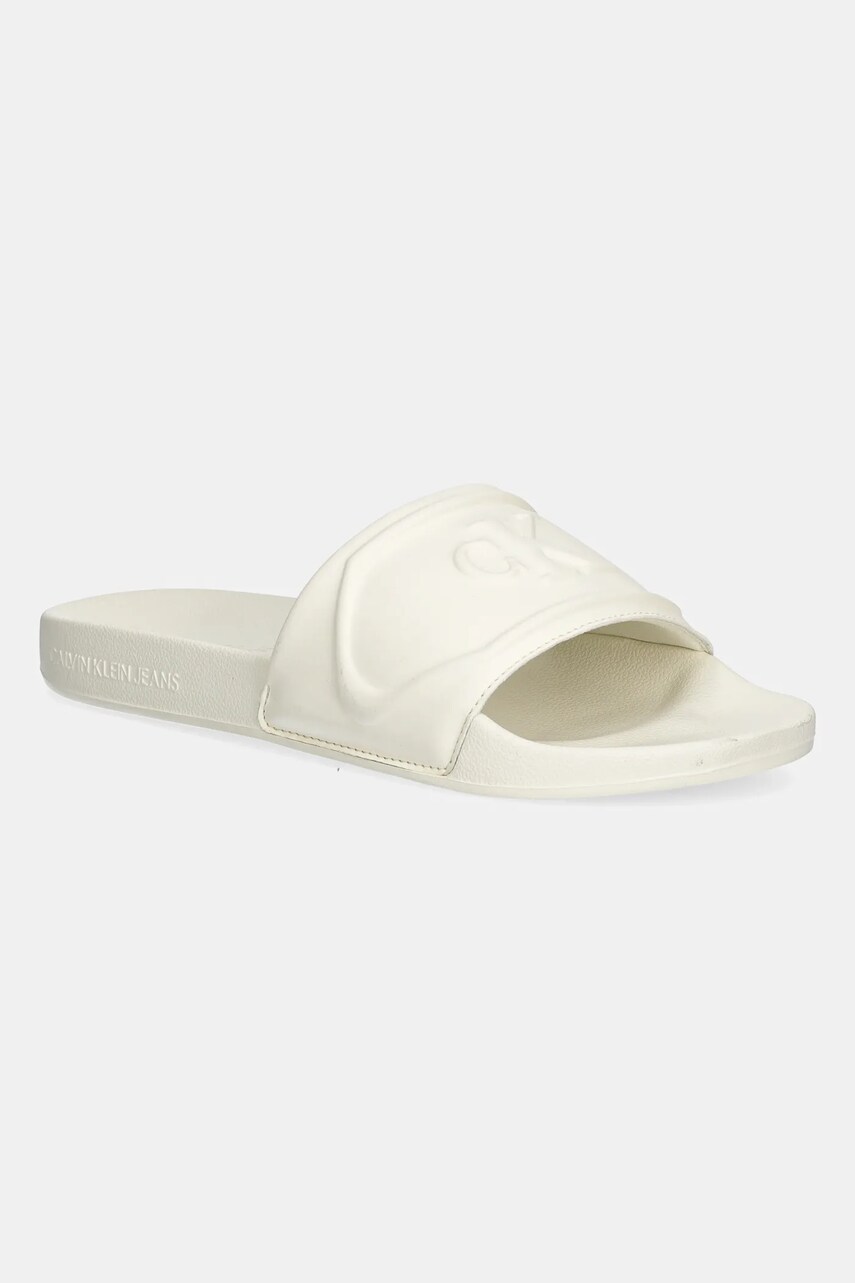 Levně Pantofle Calvin Klein Jeans SLIDE PU HF MG dámské, béžová barva, YW0YW01879