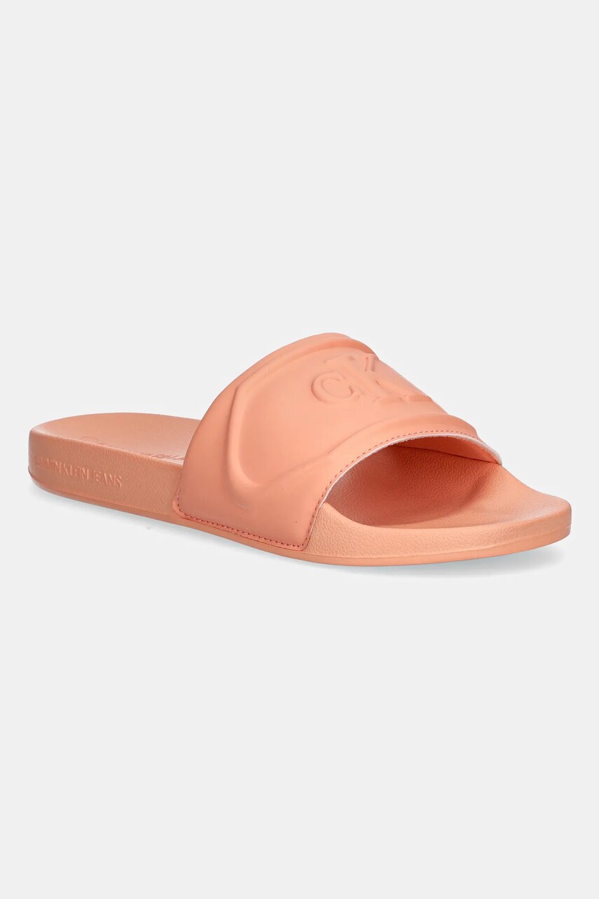Levně Pantofle Calvin Klein Jeans SLIDE PU HF MG dámské, oranžová barva, YW0YW01879