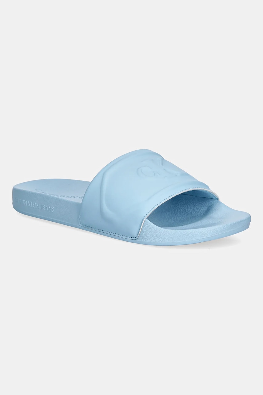 Levně Pantofle Calvin Klein Jeans SLIDE PU HF MG dámské, modrá barva, YW0YW01879