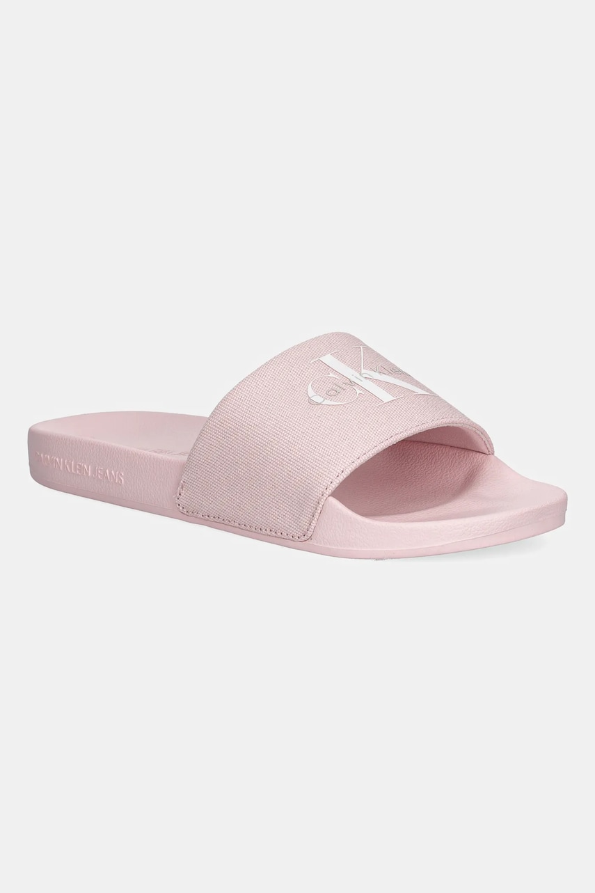 Levně Pantofle Calvin Klein Jeans SLIDE MONOGRAM WN LOGO CK dámské, růžová barva, YW0YW01967