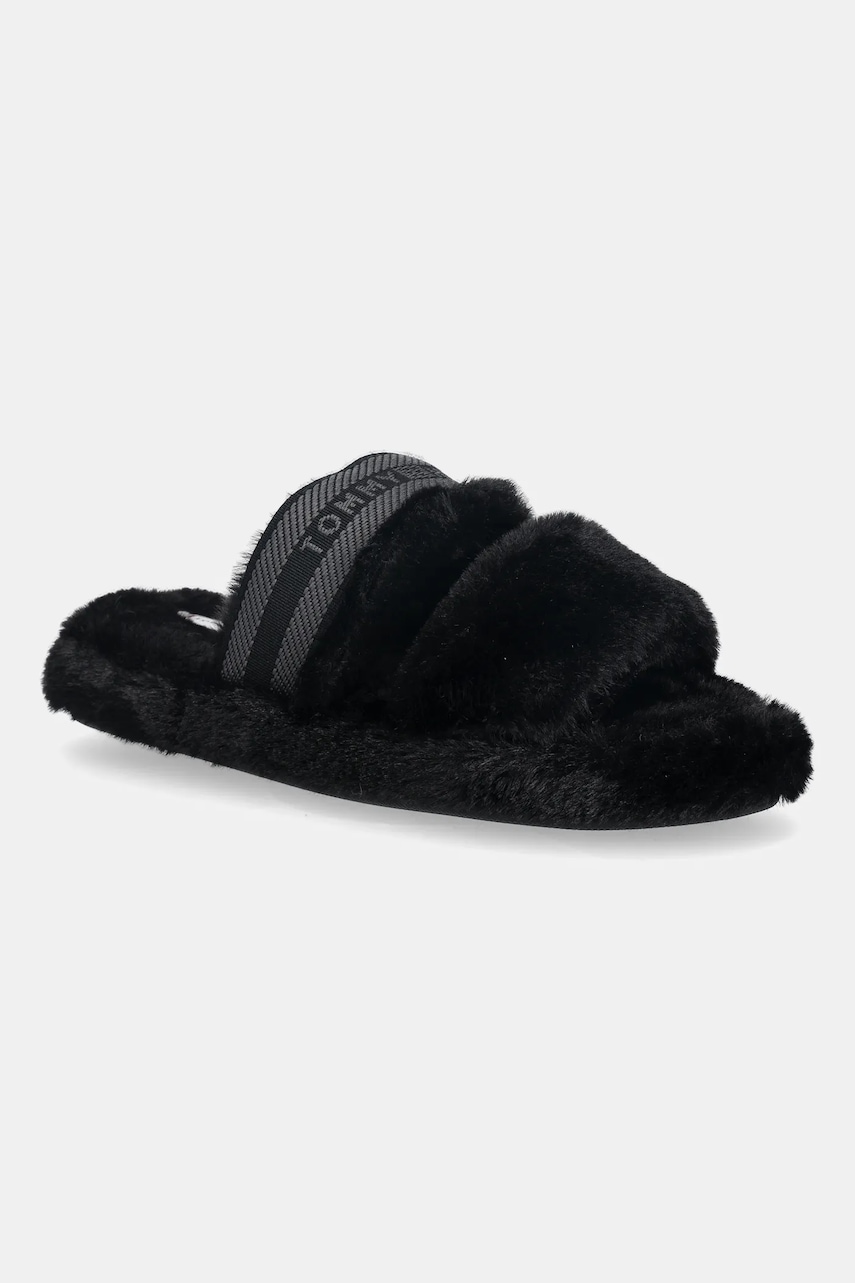Levně Pantofle Tommy Hilfiger HILFIGER FUR SLIPPER černá barva, FW0FW08854