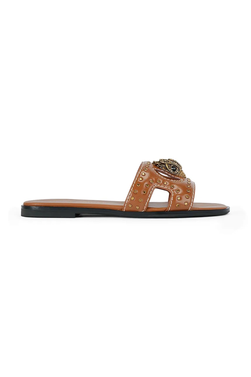 Kurt Geiger London slapi de piele Eagle Stud Cut Out Flat culoarea bej, 4734433309