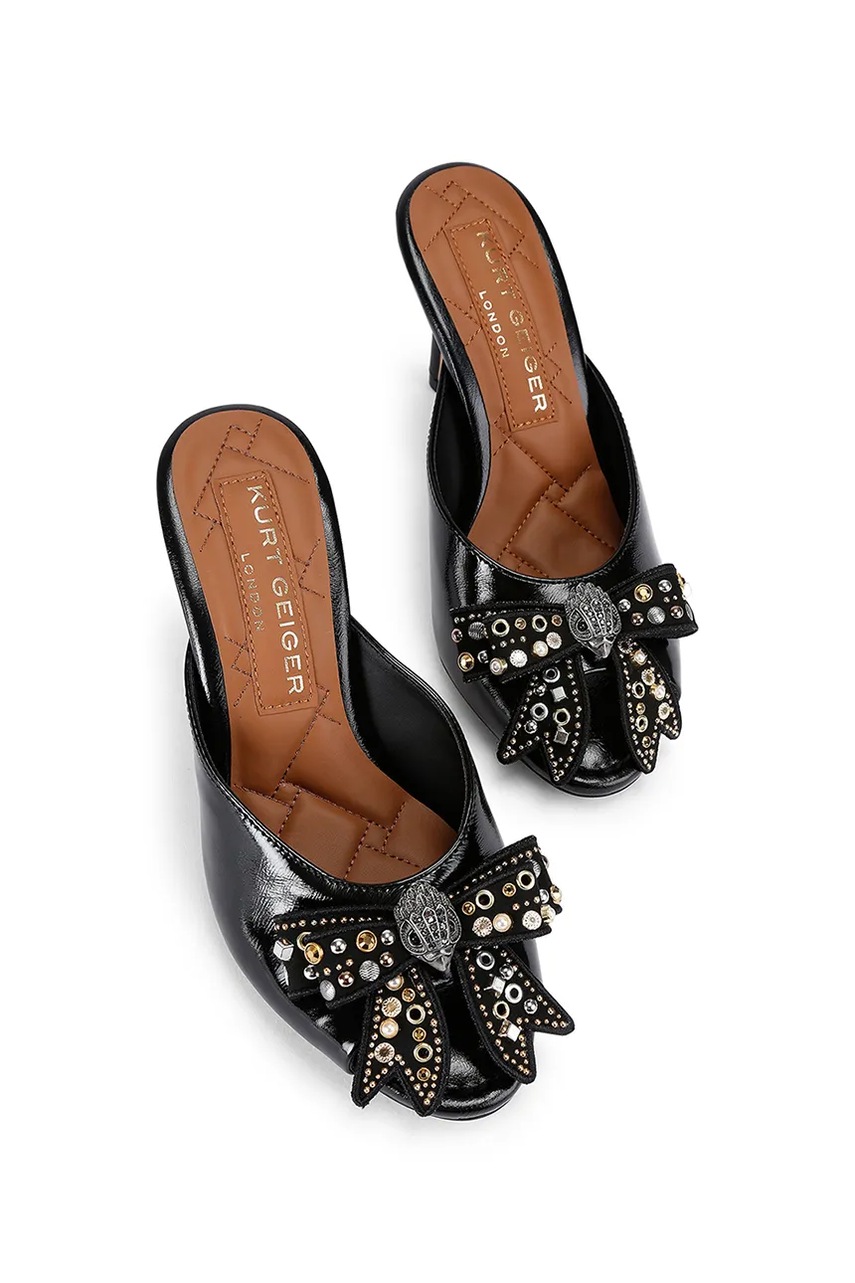 Кожаные шлепанцы Kurt Geiger London Belgravia Stud Bow Mule цвет чёрный каблук кирпичик 4711005309