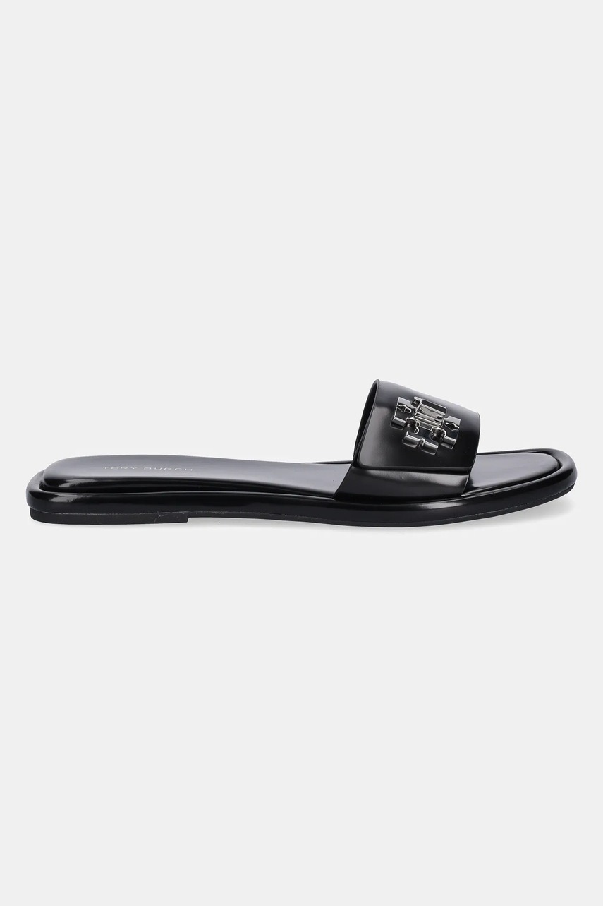 Кожаные шлепанцы Tory Burch T Lock Slide цвет чёрный 164676-006
